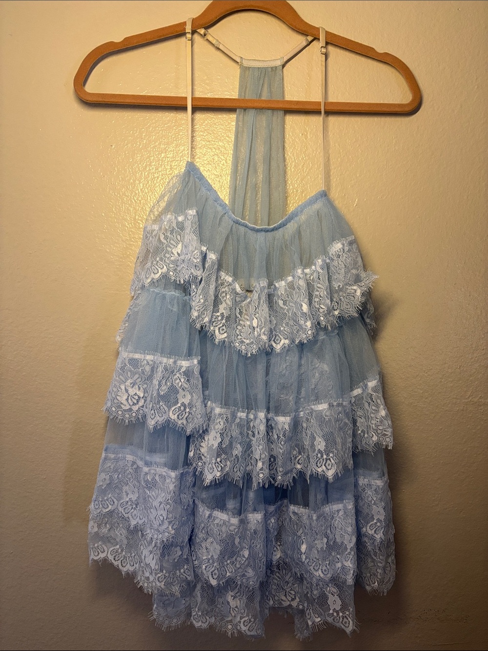 Free People Light Blue Lace Tiered Halter Kids Dress
